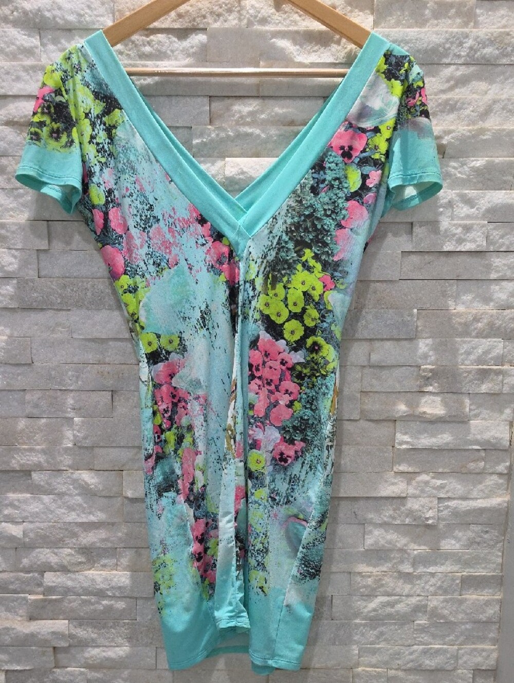 Roberto Cavalli Aqua Floral V-Neck Short Sleeve Tunic - Picture 6 of 9